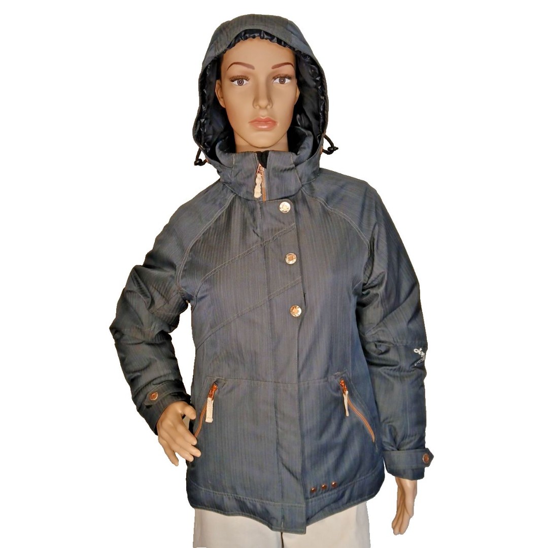 Obermeyer Rival Teens Junior 16 Hooded Gray Jacket Coat Hook & Loop Womens Small