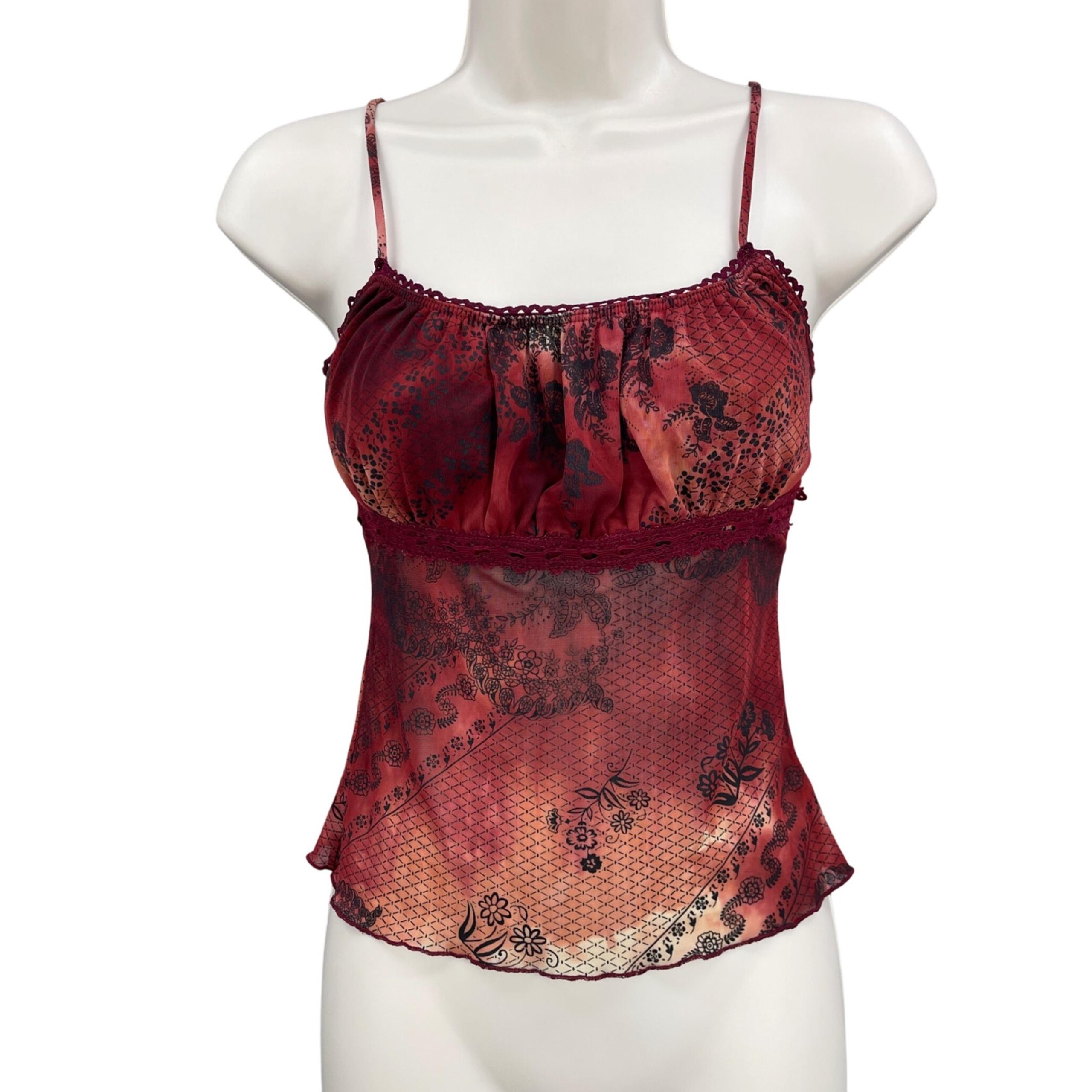 Y2K 90s Wet Seal Babydoll Cami Top Fairy Feminine Sheer Floral Vintage Size S