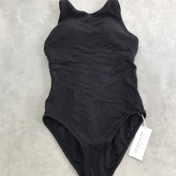 Seafolly Sea Dive High Neck One Piece - Black Size 10 New