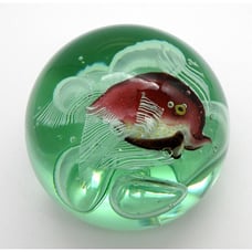 Vintage Emerald Art Glass Red Fish Collectible Paperweight ? Murano 3.5 HEAVY