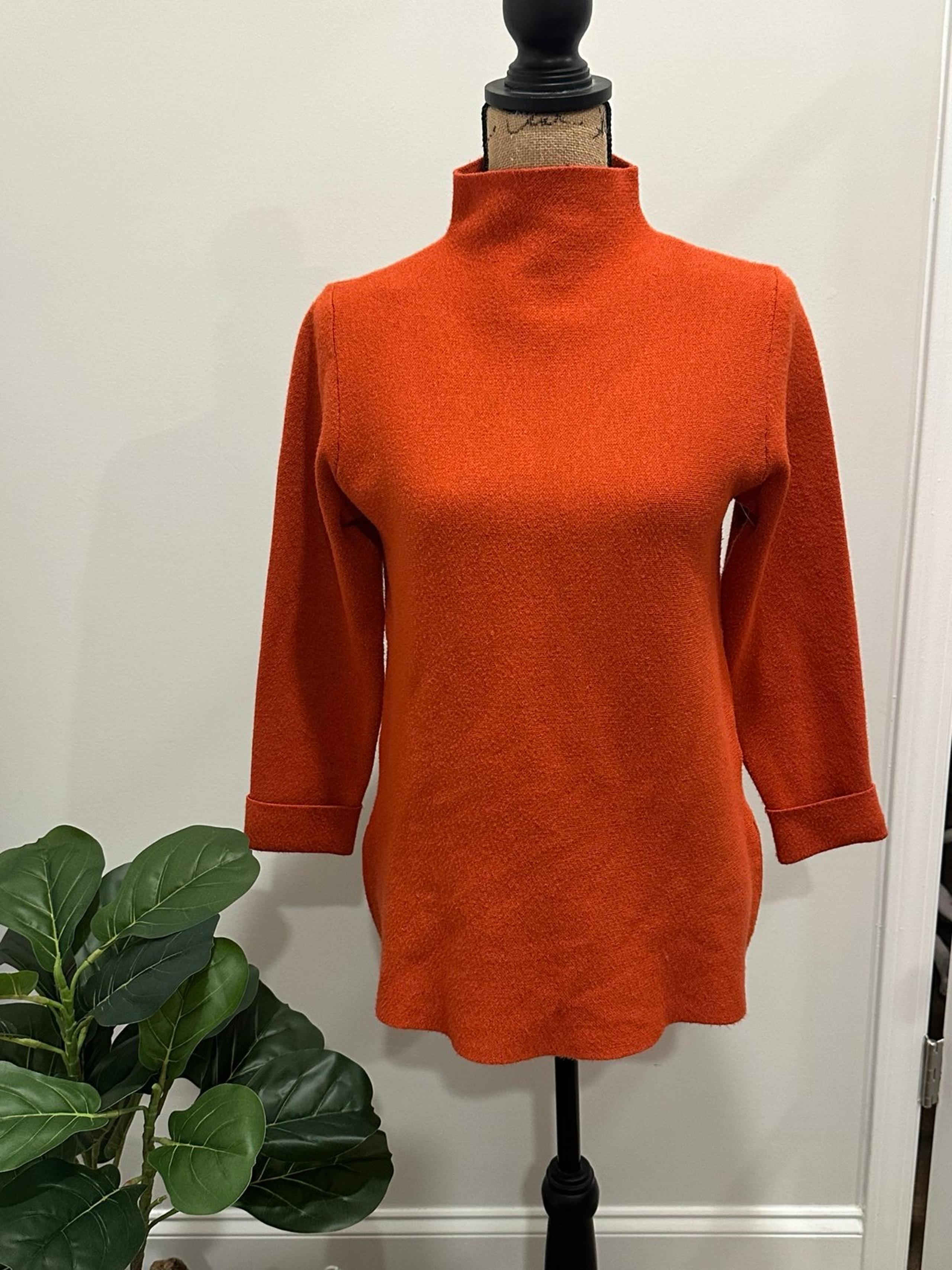 Tahari Women’s Mock Next Orange Sweater w/ Side Zip Size S