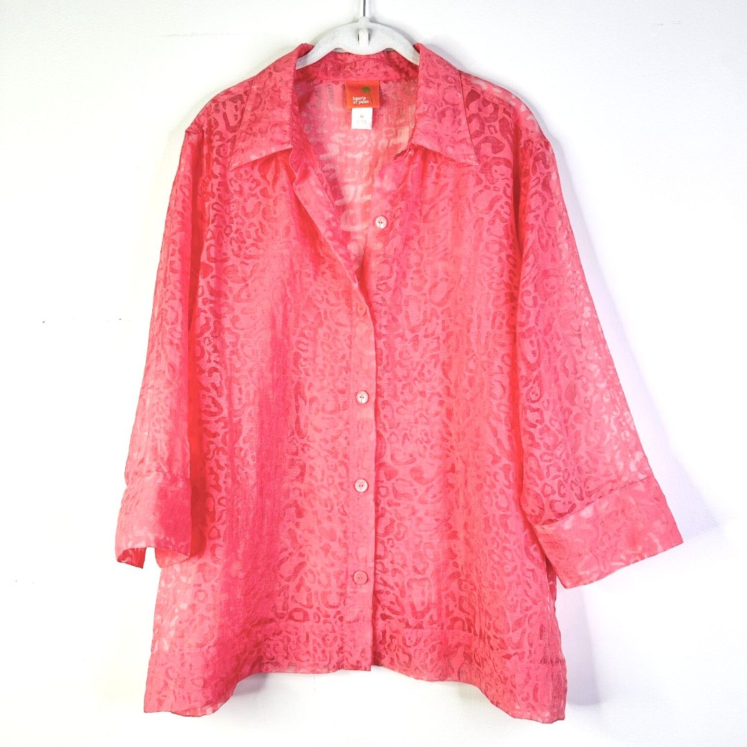 Hearts of Palm Top Women 18 Pink Coral Burnt Out Leopard Print Boho Twee NWOT