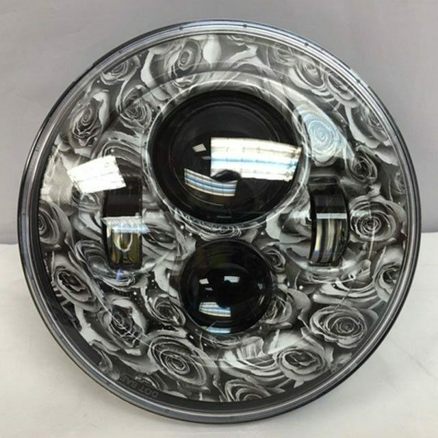 7″ REPLACEMENT BLACK ROSE DESIGN PROJECTOR LED LIGHT BULB HEADLIGHT FOR HARLEY