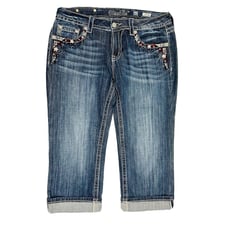 Miss Me Womens 31 Bedazzled Bling Thick Stitched Cuffed Capri Jeans