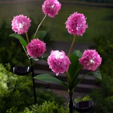 Solar Garden Flowers with Integrated LED Lights, Set of 2- Pink