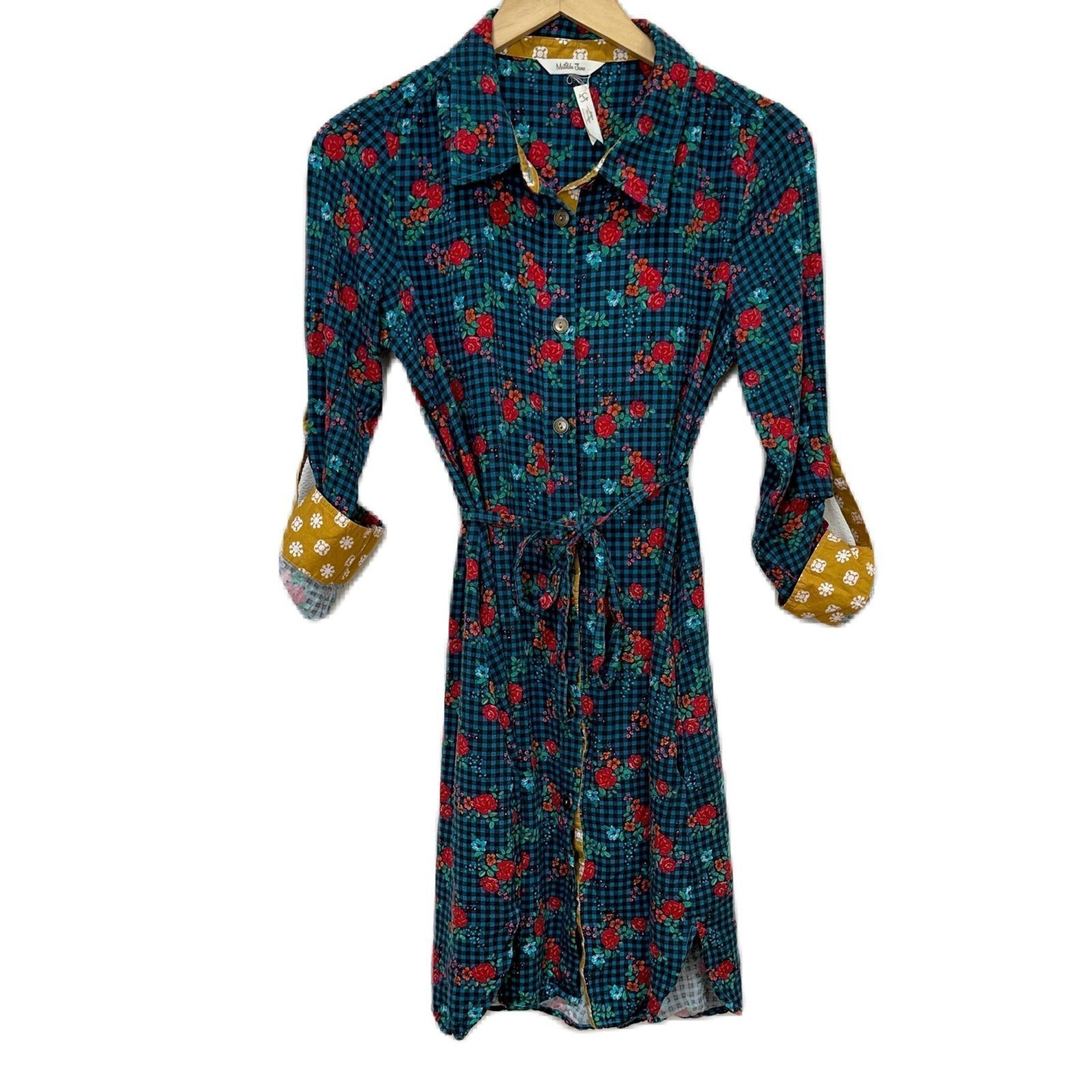 Matilda Jane Fa La La Shirt Dress Roll Tab Sleeves Floral Blue Women’s Small