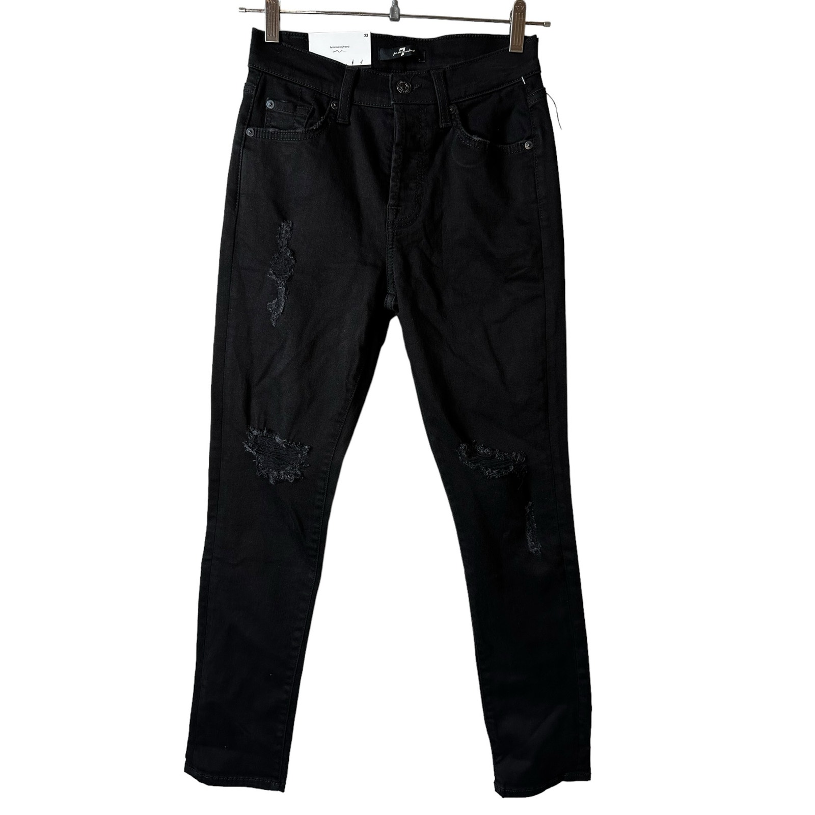 NWT 7 for All Mankind Josefina Feminine Boyfriend Distressed Jeans Black Size 23