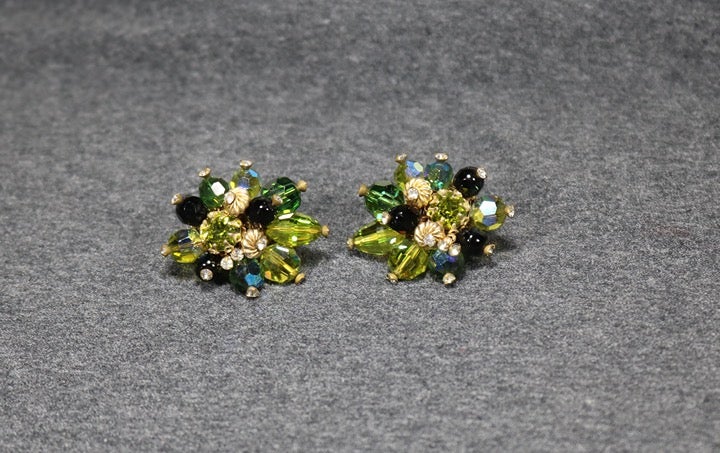 vintage costume jewelry vendome green crystal clip on earrings