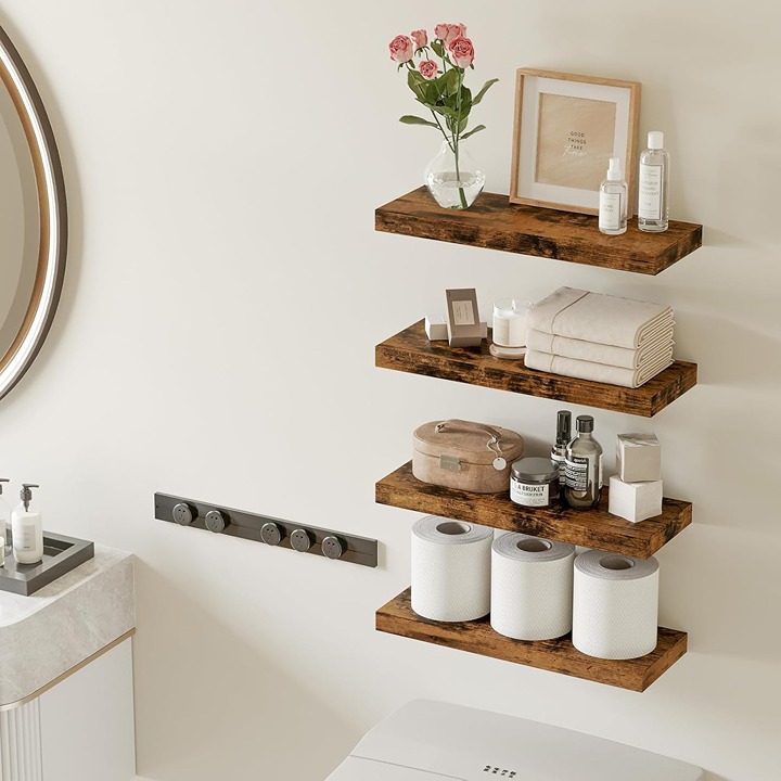 15.8in Floating Shelves, Rustic Wood Finish Wall Shelves Set of