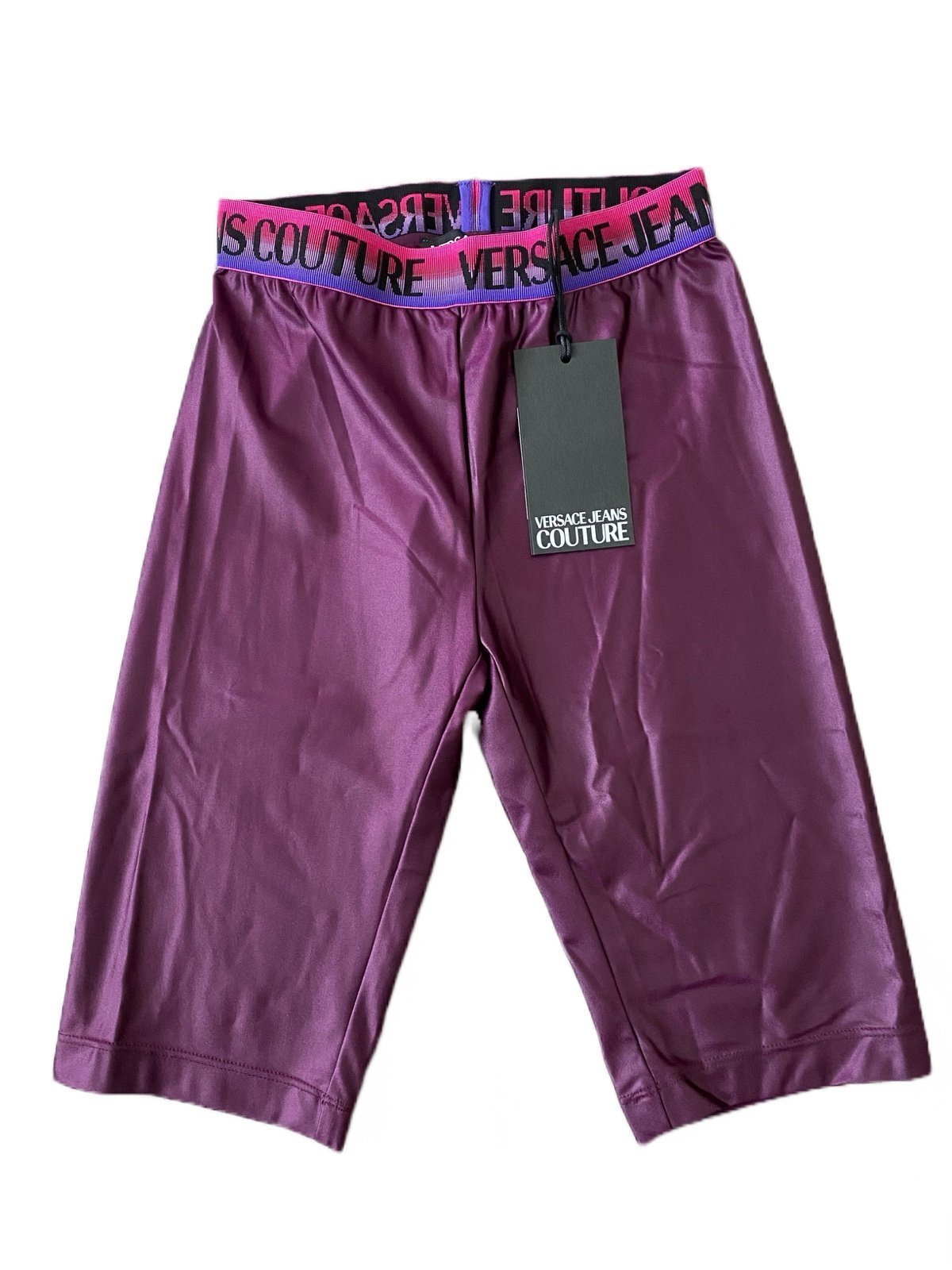 Versace Jeans Couture Womens Bike Shorts Short Leggings Shiny Purple Size XXS