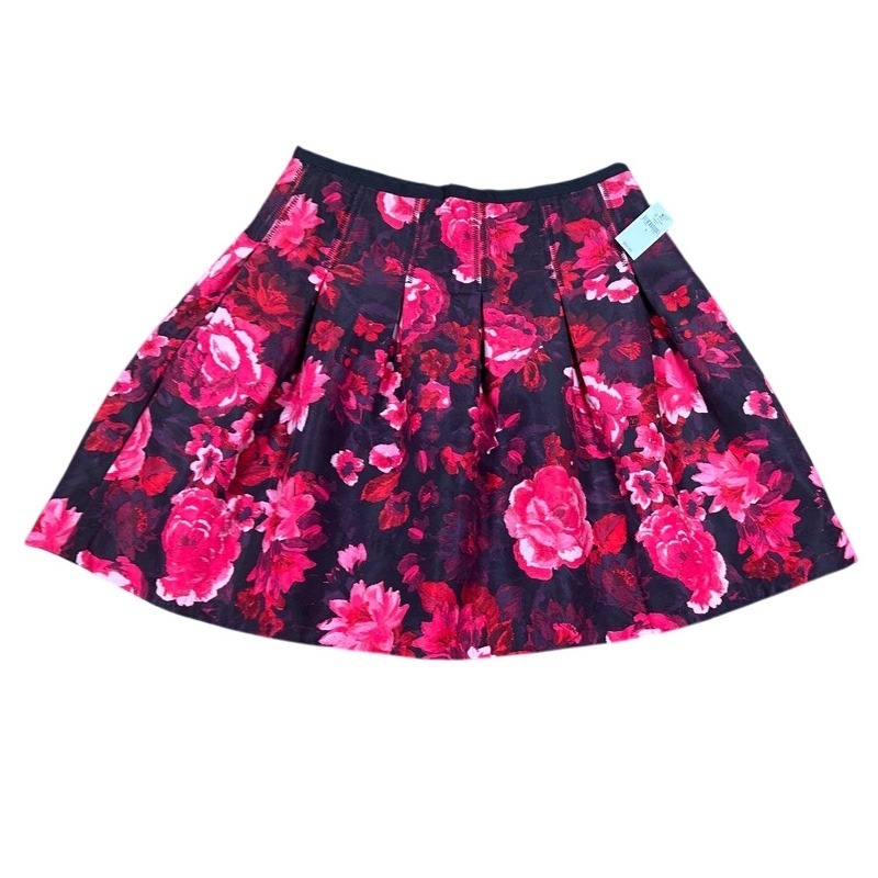 GAP Floral Print Pleated Skirt Party Cocktail Black Pink Size 4