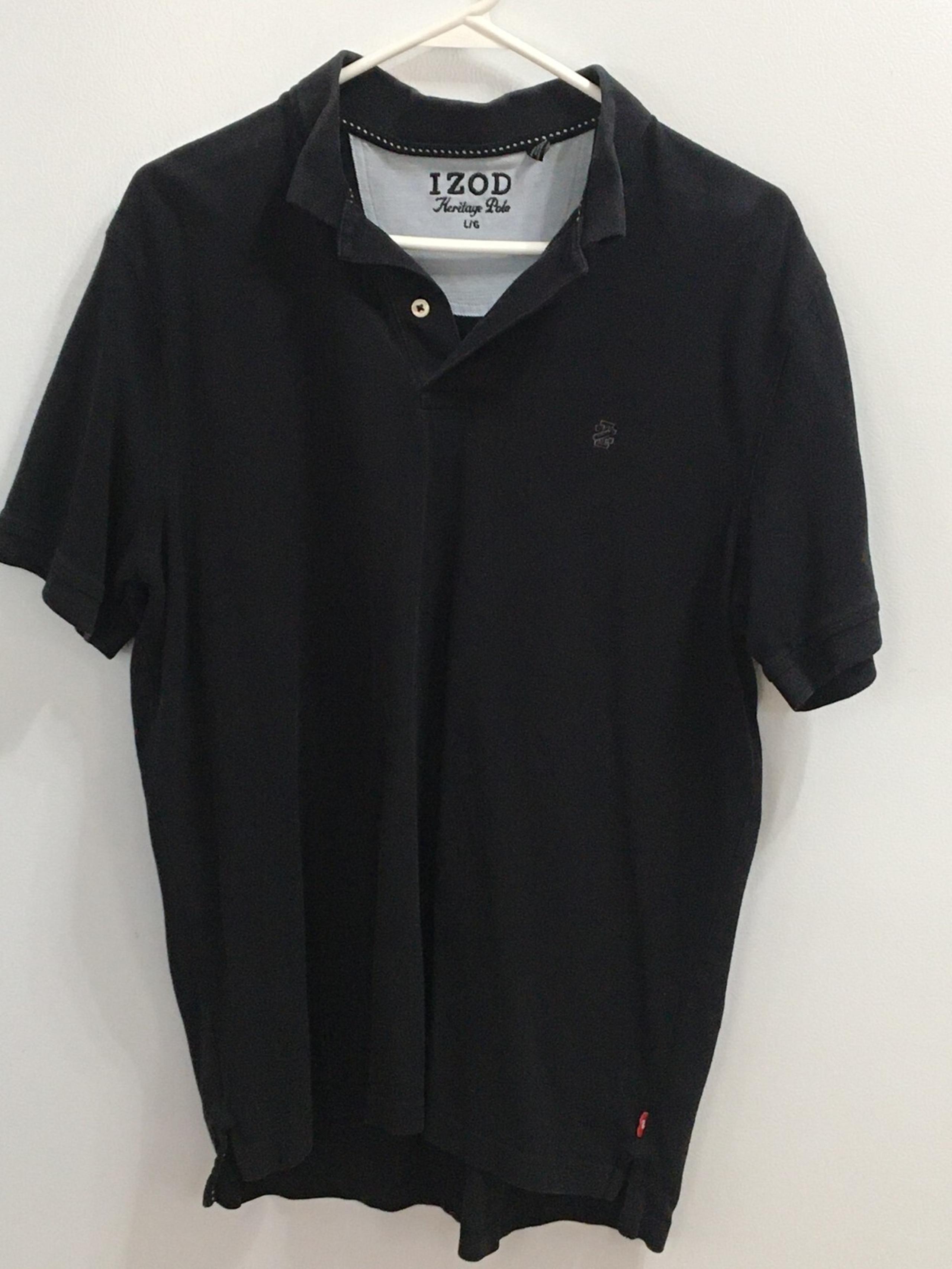 IZOD Polo Shirt Men's Large Heritage Polo Solid Black Classic Knit