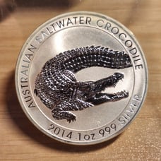 Beautiful Uncirculated 2014 Australian Saltwater Crocodile 1 Oz Fine Silver Coin