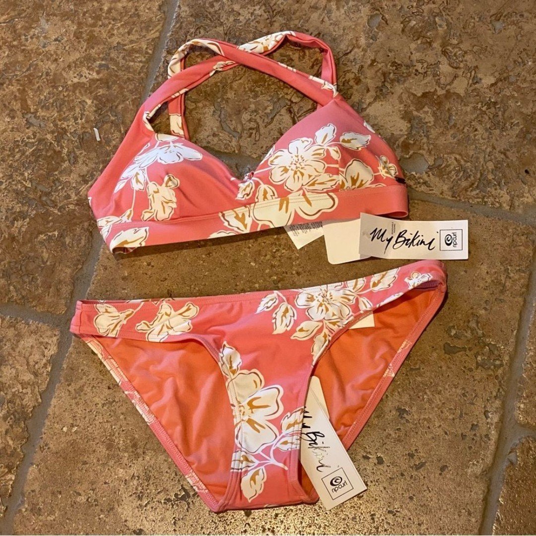 NWT~RIPCURL Dusty Rose Floral Paradise Beach 2-Piece Bikini Set Size Small
