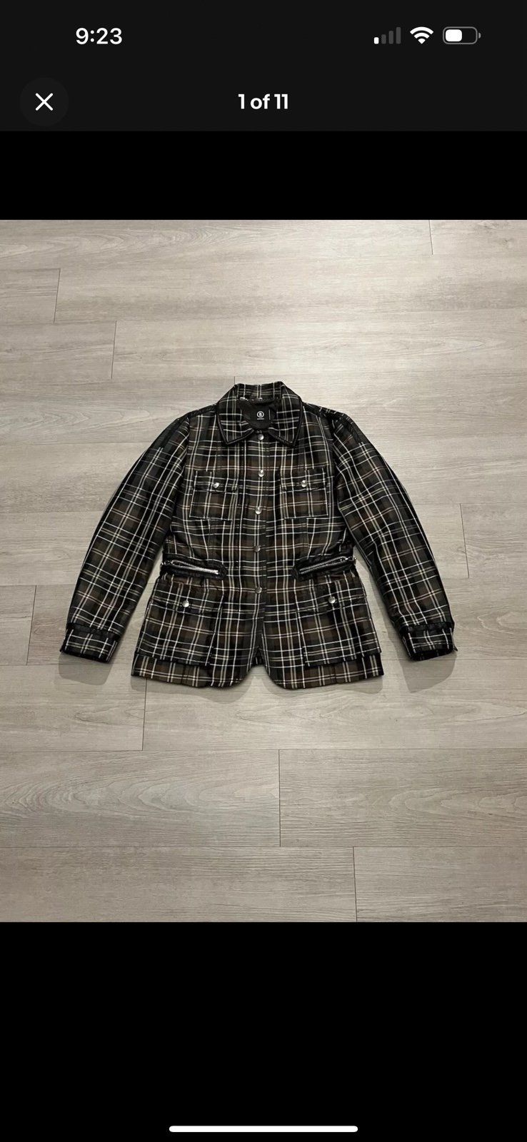 Bogner Brown Plaid Full Zip Leather Trim Winter Coat Jacket Women's Size 8