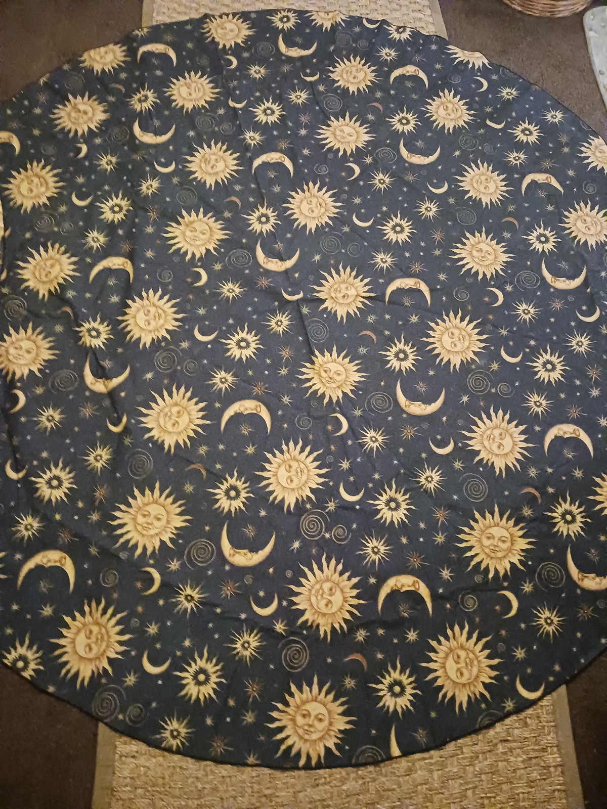 Vintage celestial sun moon star fabric round tablecloth