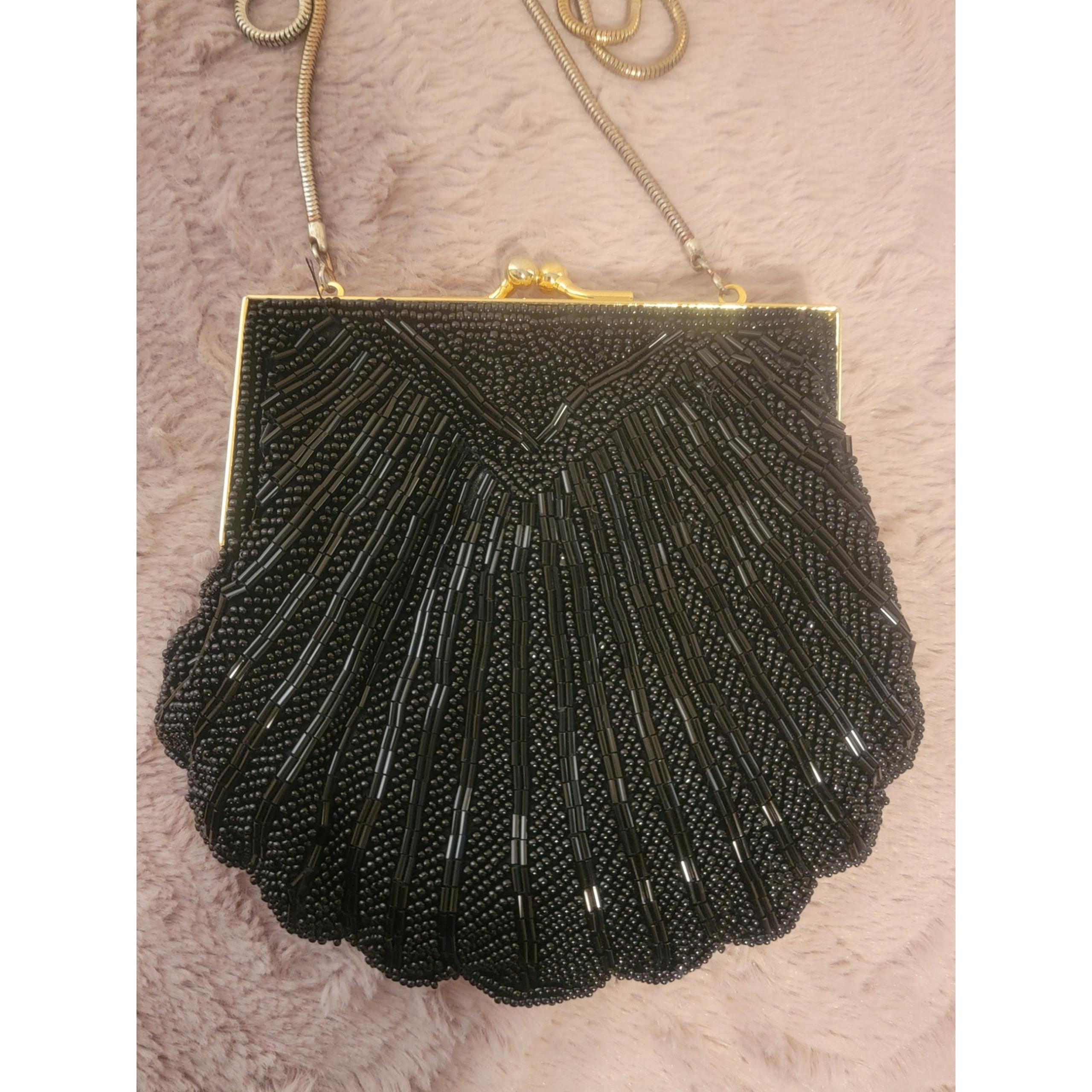 Vintage Valerie Stevens Black Beaded Shell Clutch/Bag/Purse