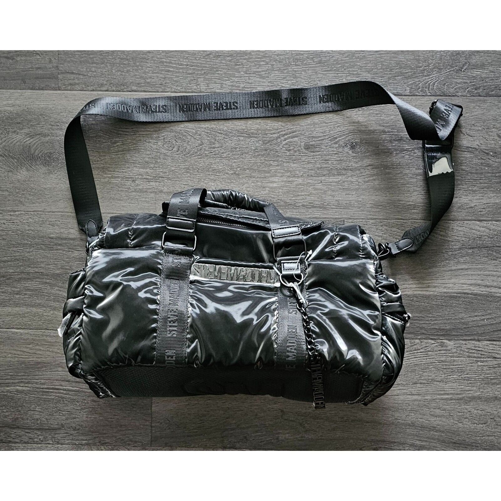 Steve Madden Black Buttery Soft Faux Leather Weekender Duffle Bag