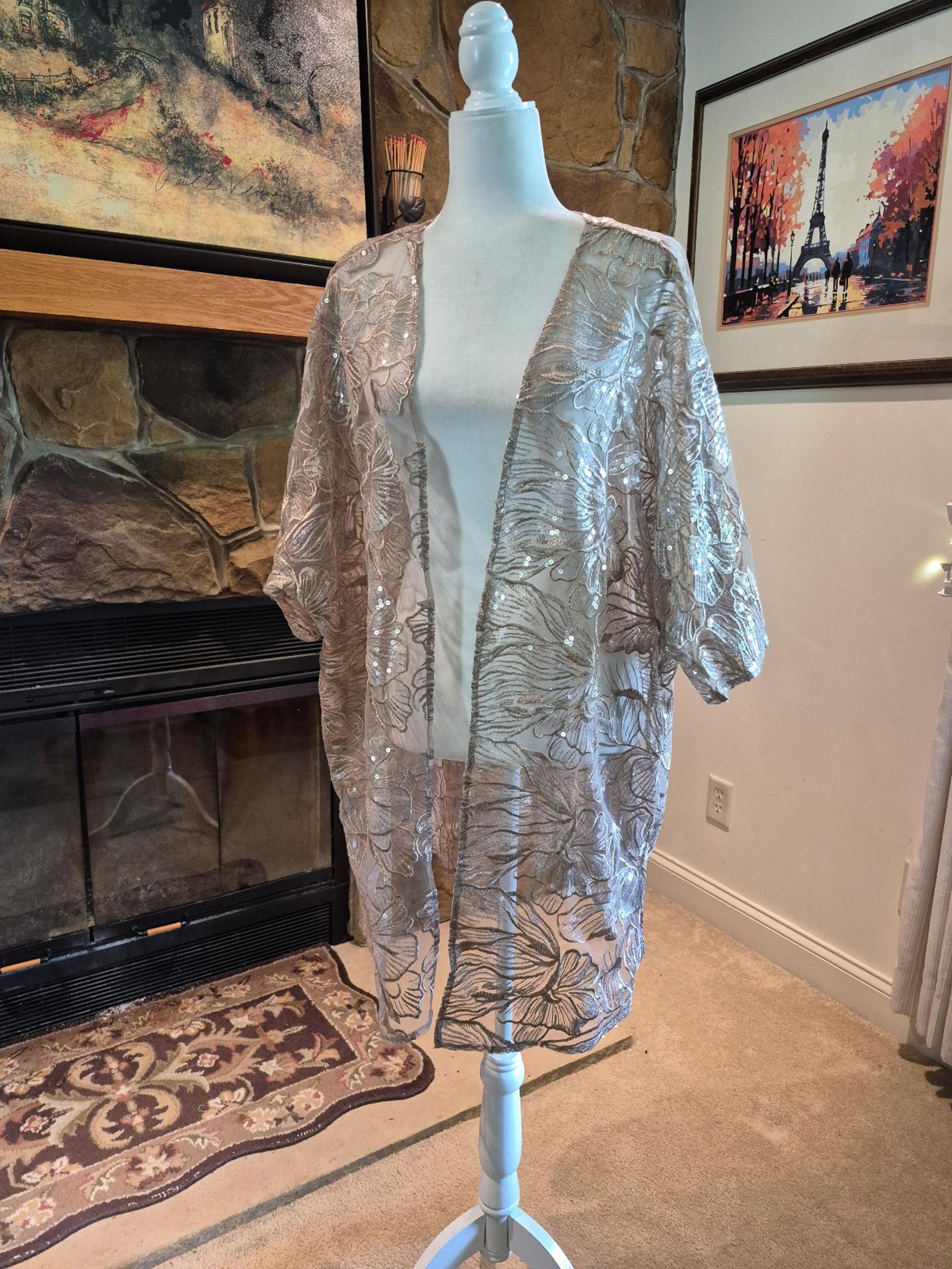 NWT Anne Klein Womens Gold Floral Robe or Cover Up size L/XL