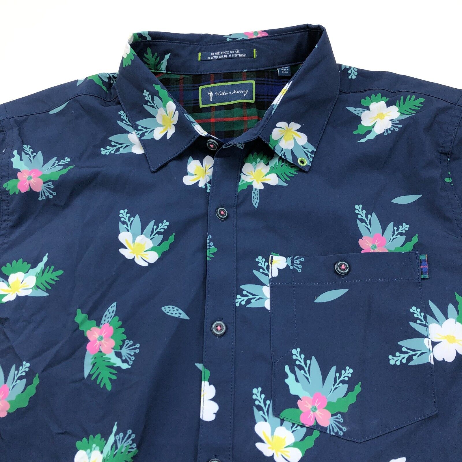 William Murray Large Golf Short Sleeve All Over Print Pocket Floral Shirt Blue