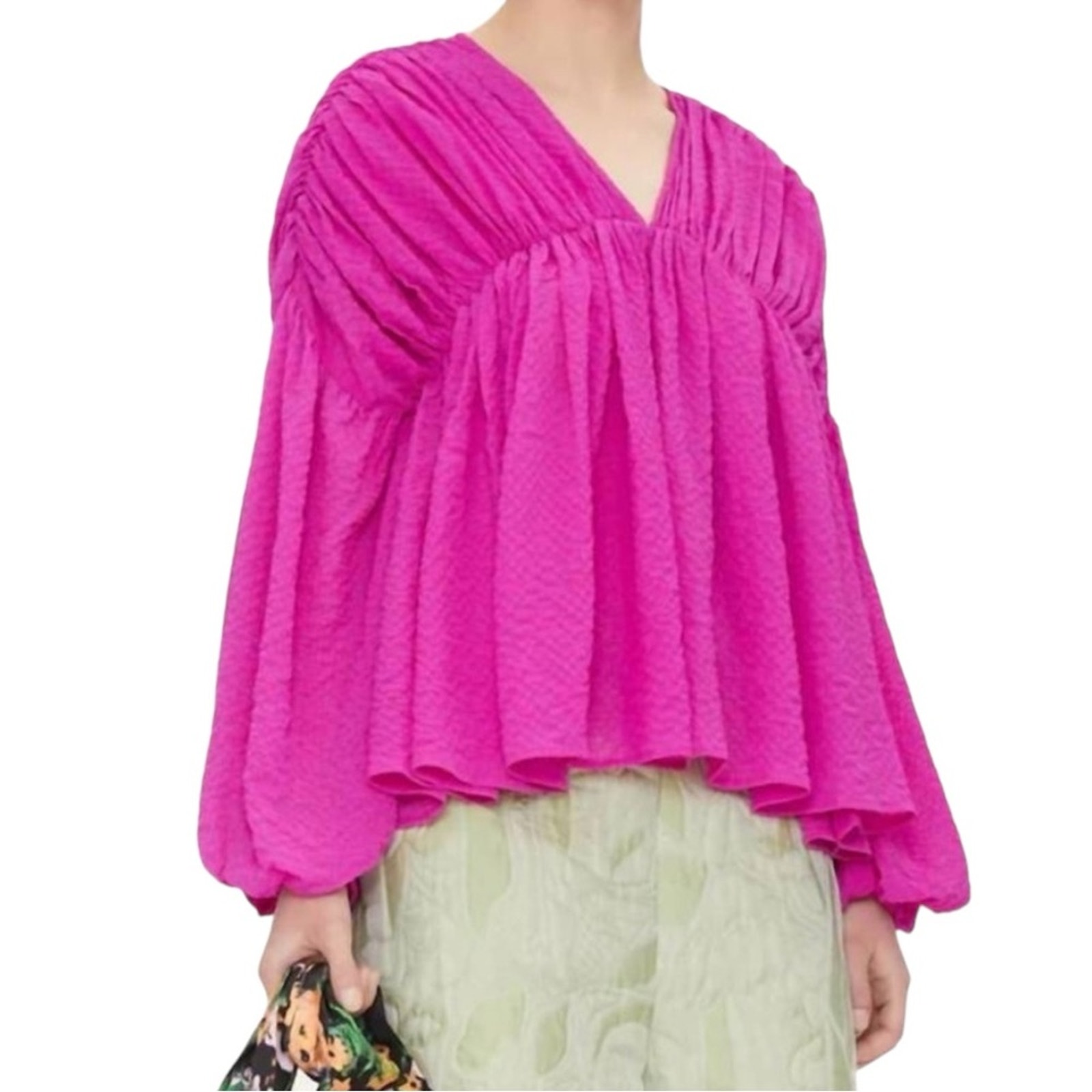NWOT Stine Goya Maelys Ruched Long Sleeve Blouse in Flamingo SMALL