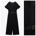 NWT. Zara Black Belted Ruffled V-Neck Jumpsuit. Size S.