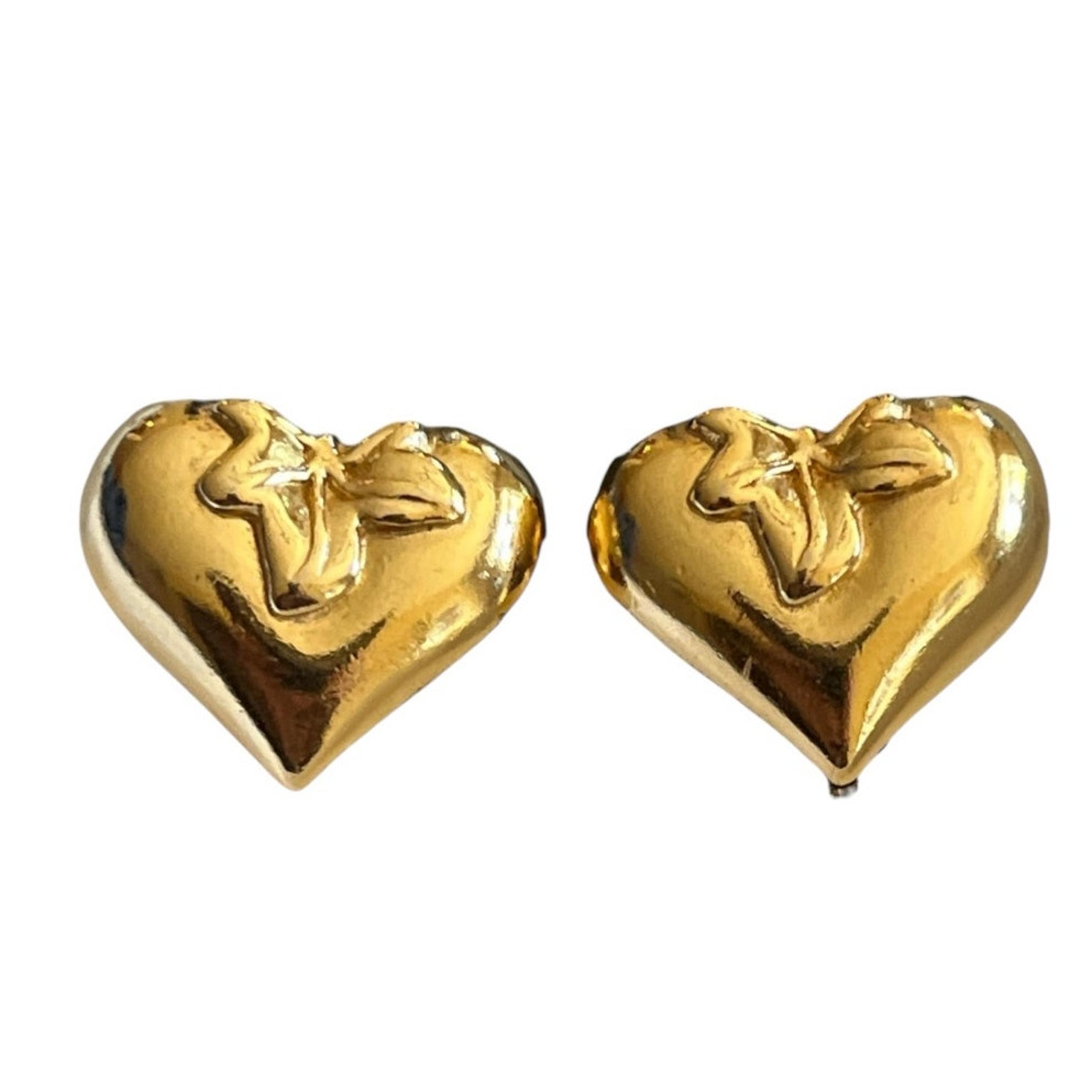 Givenchy Logo Gold tone HEART Shape Clip-On Earrings Vintage