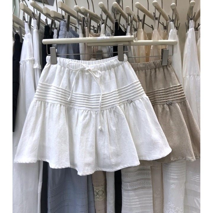 Sweet White Cute Bow Elastic Waist Cotton Skirt