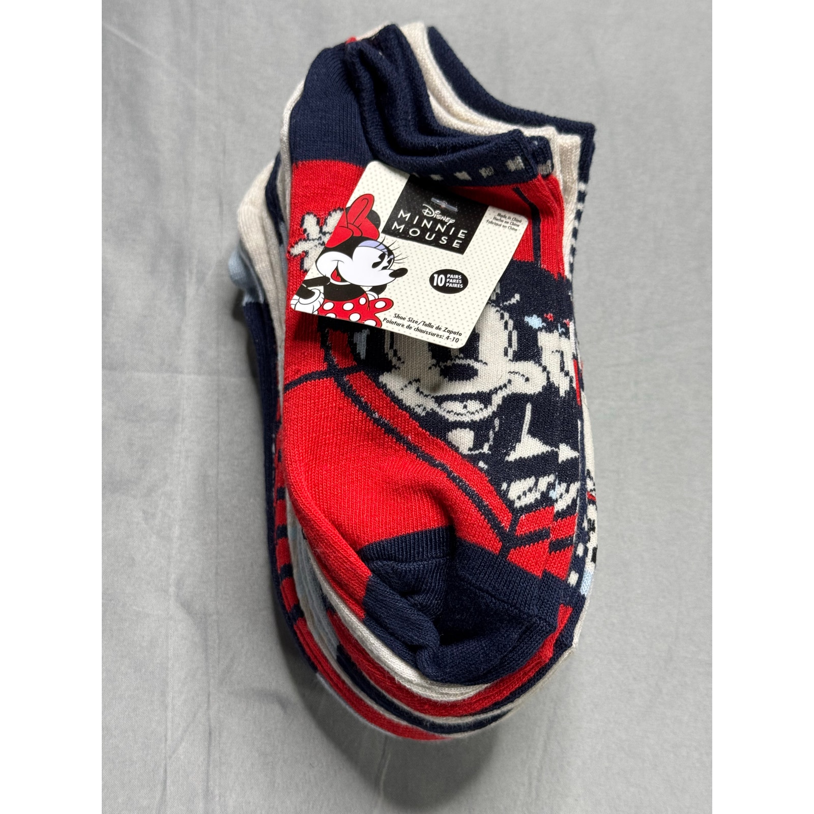 Disney Minnie Mouse 10 Pair No-Show Socks Size 4-10