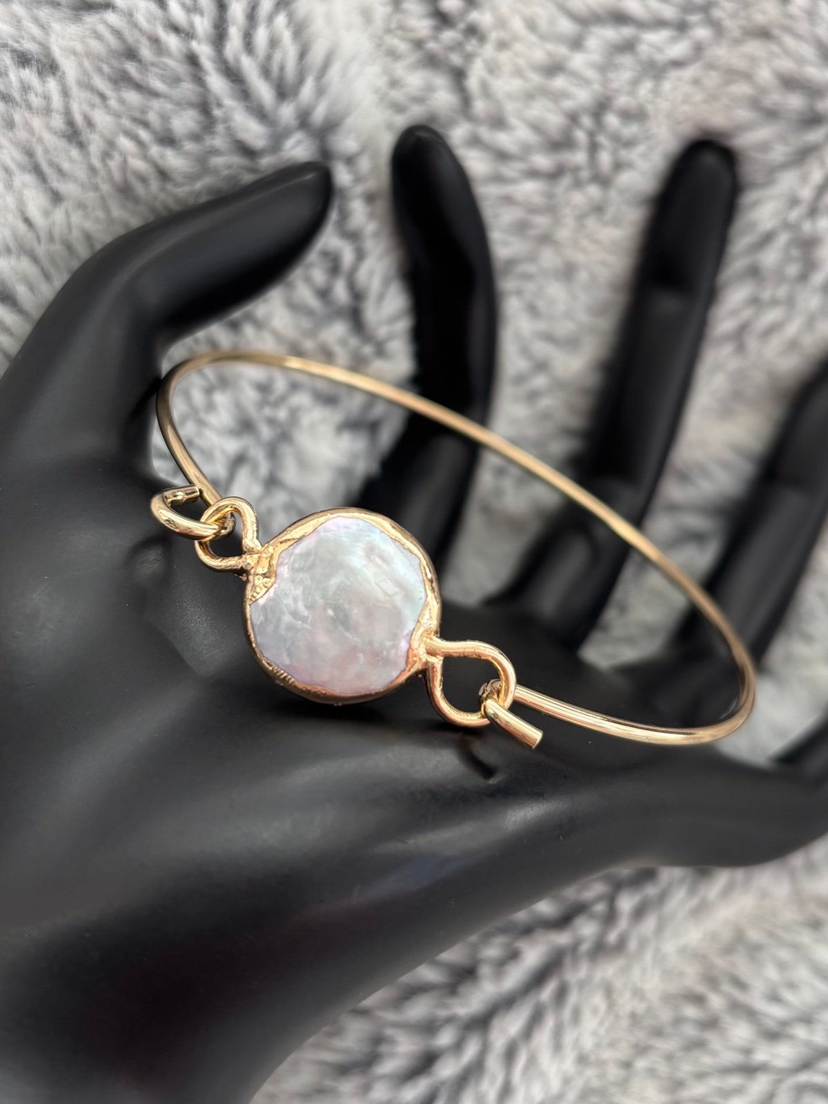 Mother of Pearl 14k gold plated bangle bracelet