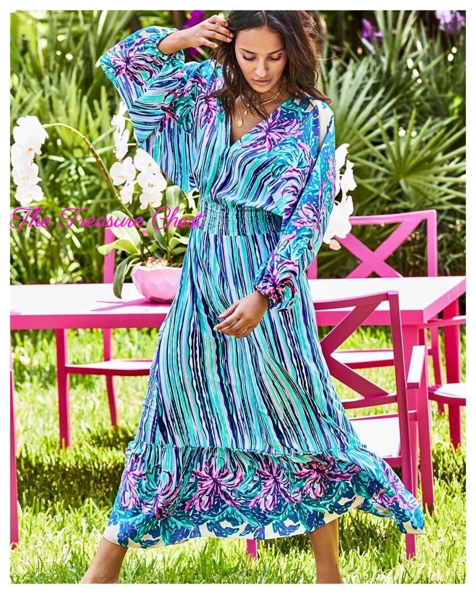 Lilly Pulitzer Alisha Midi Dress Shake Your Palm Palms