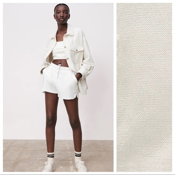 NWT. Zara Ecru Textured Buttoned Overshirt. Size L.