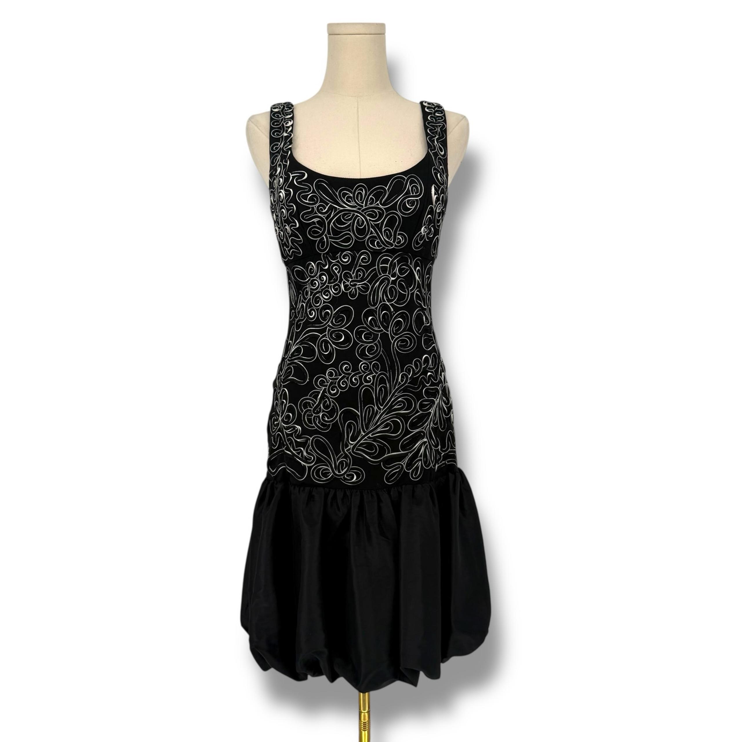 Sue Wong Vintage Embroidered Silk Cocktail Dress, Drop Waist Bubble Hem Black 2