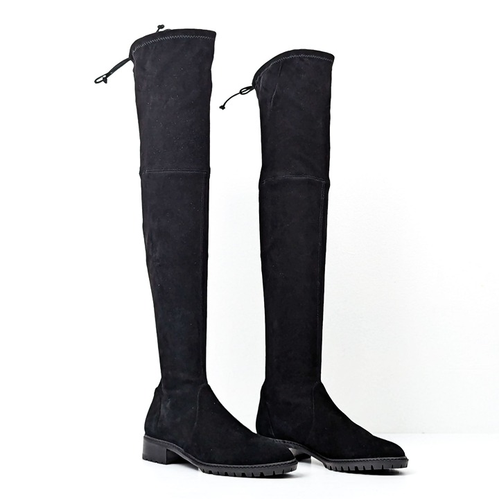 Stuart Weitzman Women City Lug Back Lace Black Suede OTK fashion Boots size 8