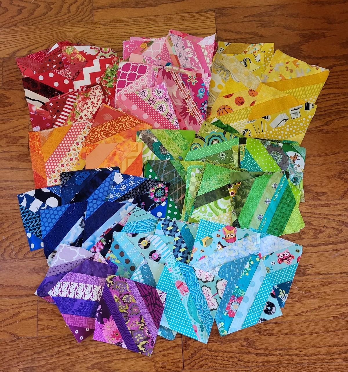 Lot of 85 orphan scrappy strip quilt blocks