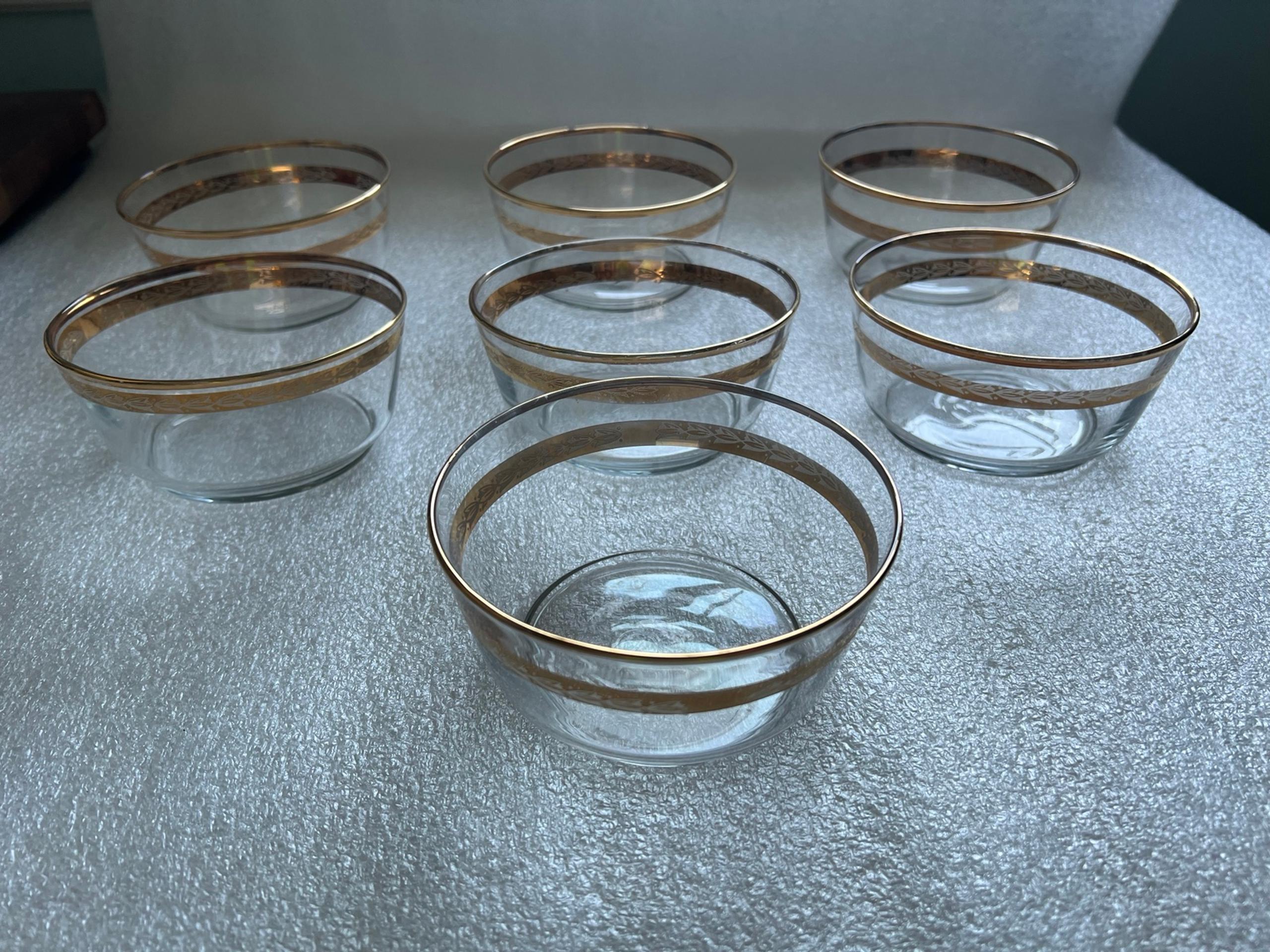 7 Libbey Safedge 22K Gold Decoration Genuine Glassware Dessert Bowls 4.75 x2.25”