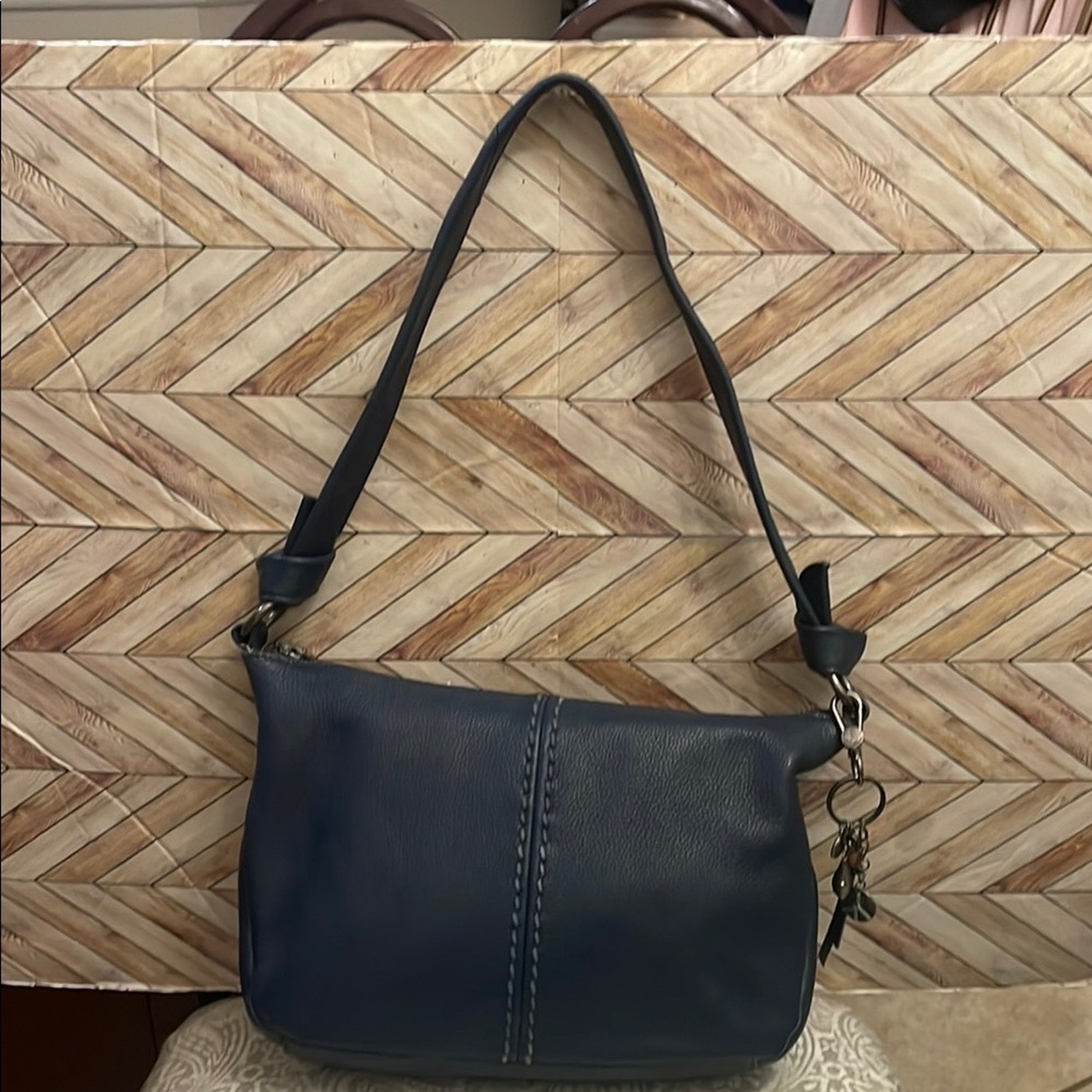 The SAK blue Leather Shoulder Bag with key ring
