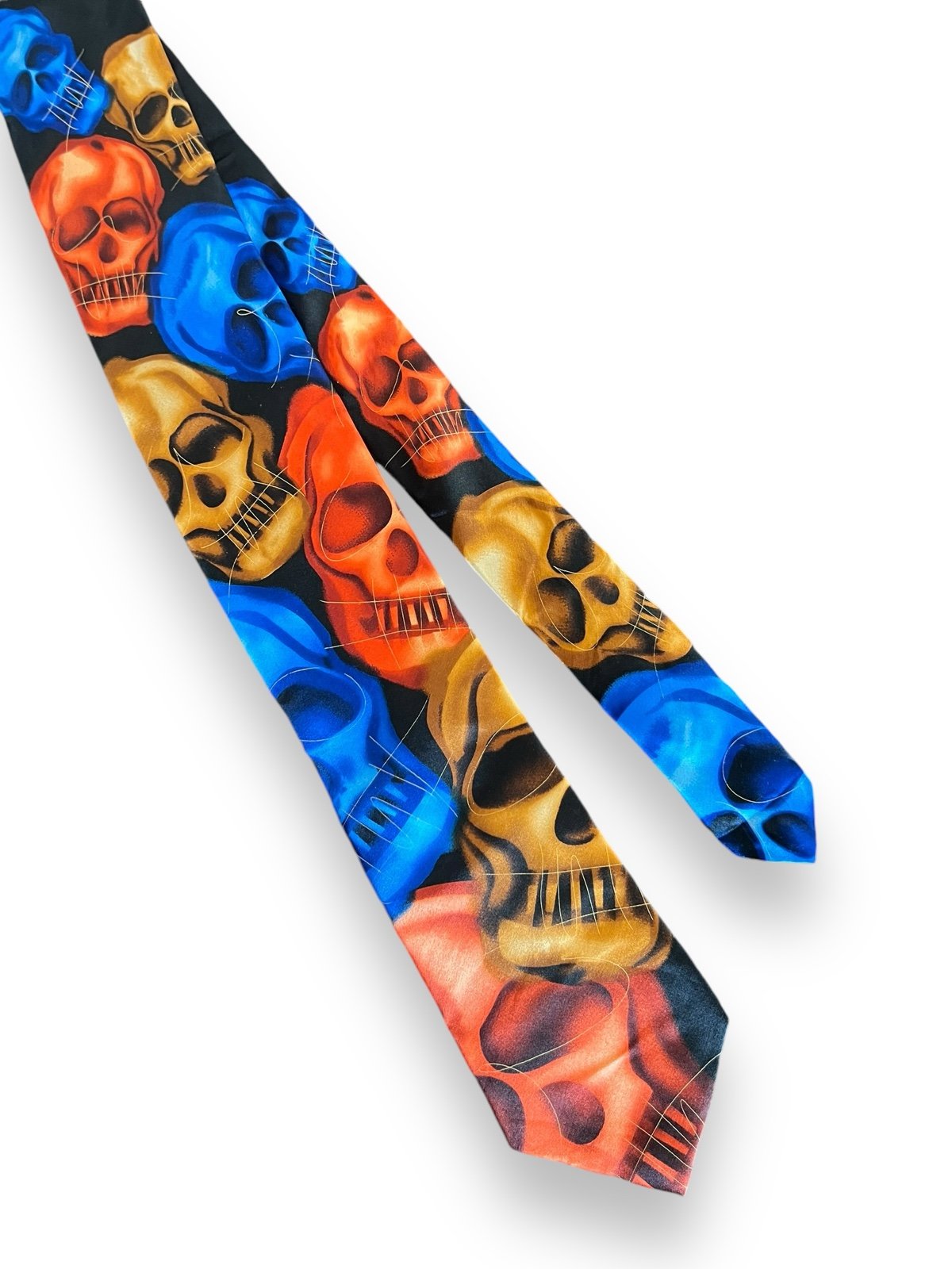 Garcia Neck Tie Men's Plague Entity Blue Orange Print Skull Collection 62 Silk