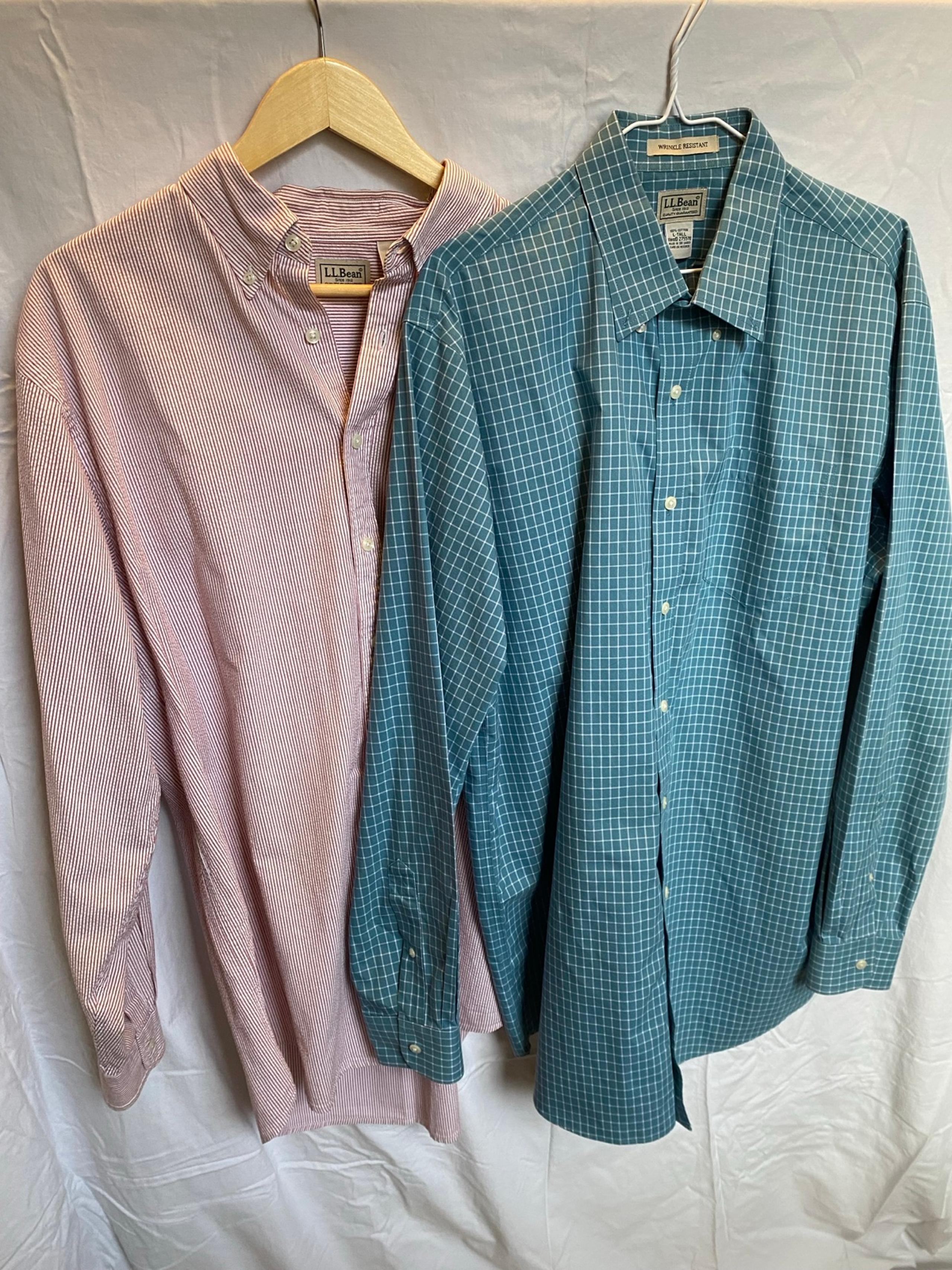 LL Bean Button Collar Long Sleeve Men’s Shirts Large Tall Red Seersucker Green