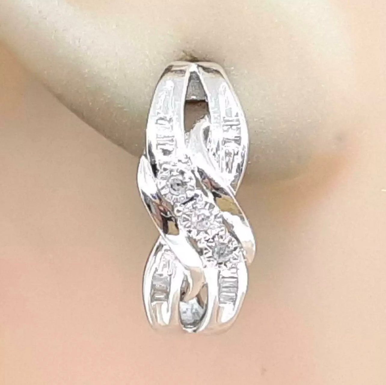Genuine .34ctw H-SI Diamond Baguette 925 Sterling Silver Earrings 3.4g