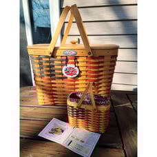 Longaberger 25th Anniversary Magazine Flag Basket Set Lid Liner Insert Combo