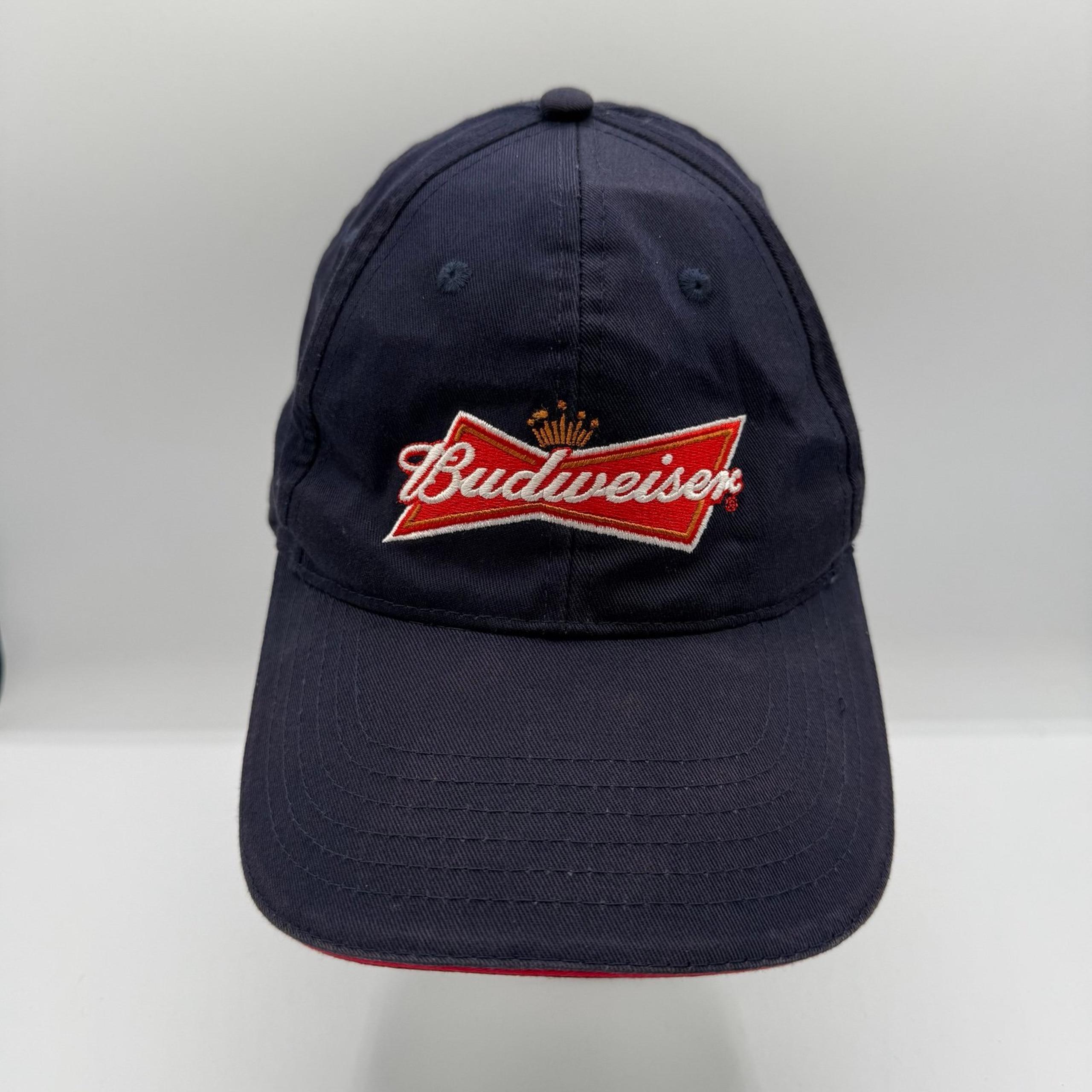 Men’s Budweiser Adjustable Strapback Hat Cap Navy Blue Embroidered Logo