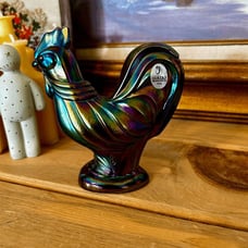 Fenton Glass Amethyst Iridescent Rooster Figurine w/Sticker
