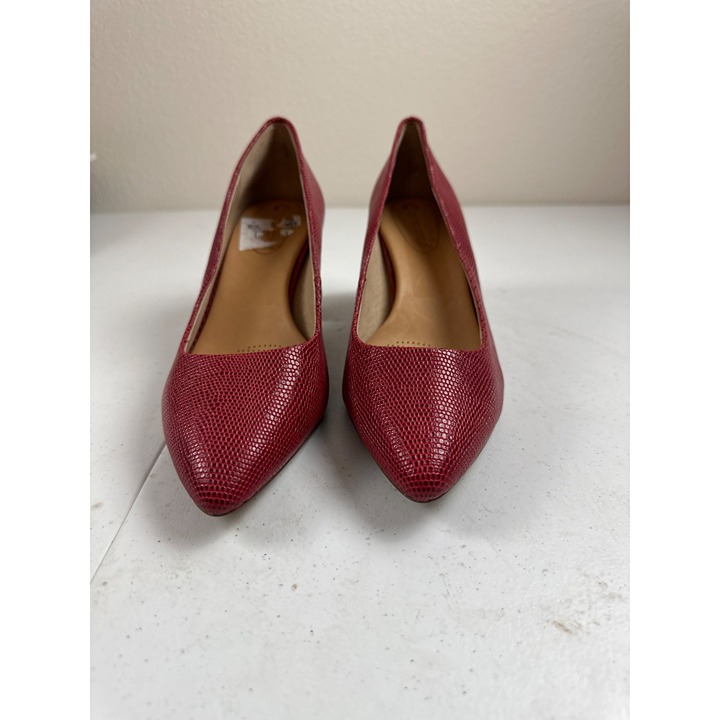 Corso Como Red Faux Snakeskin Pointed Toe Block Heels - Size 9.5