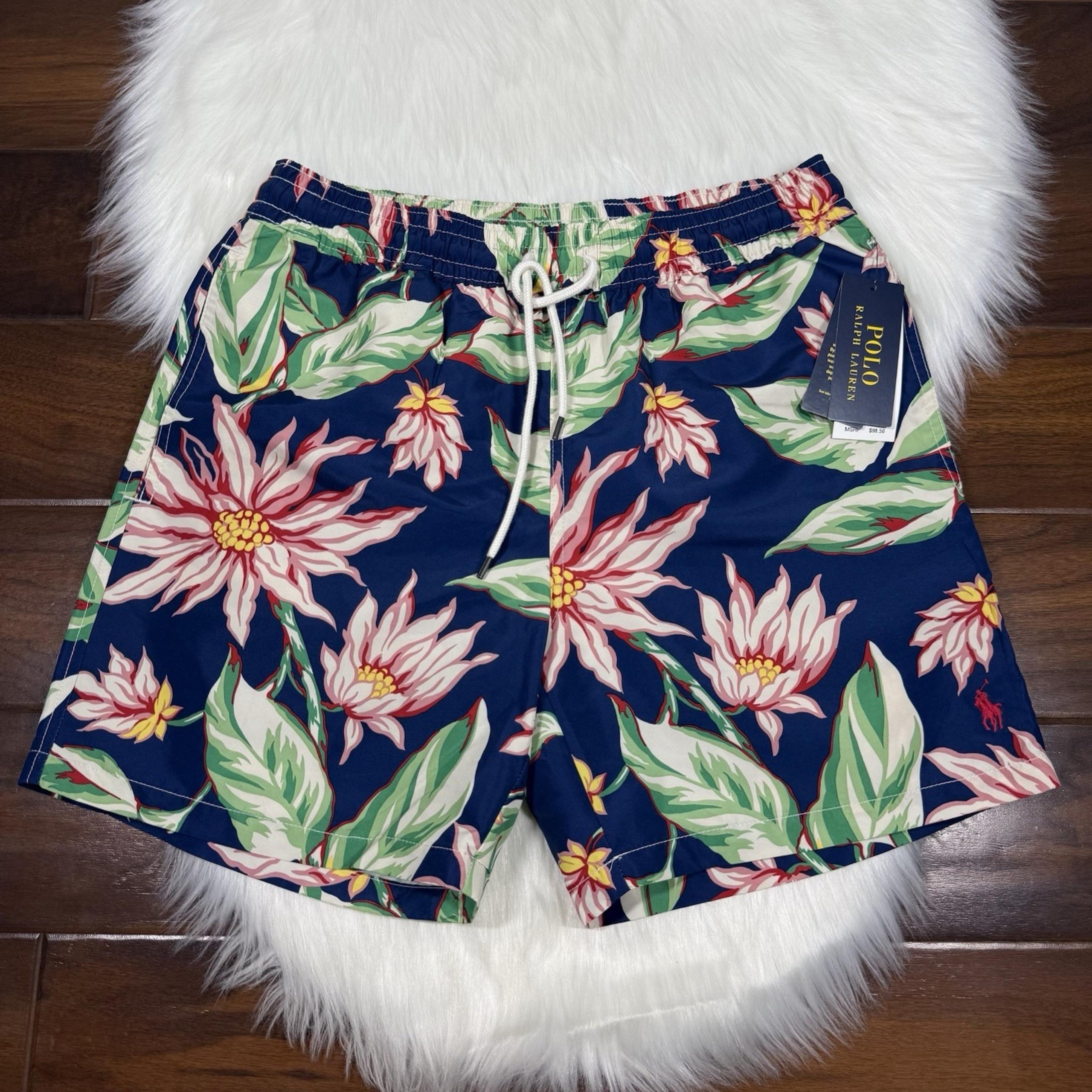 Polo Ralph Lauren Men's Small Blue Floral Traveler Swim Trunks Board Shorts
