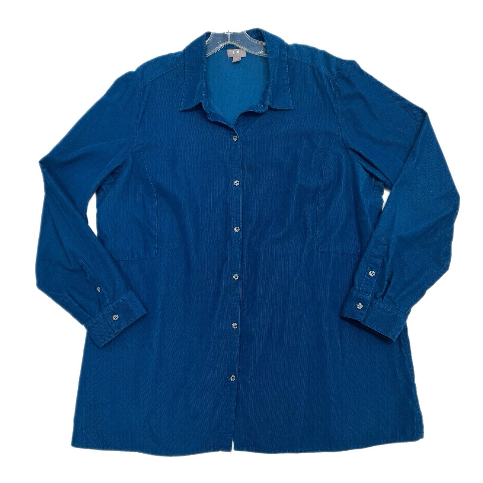 J. Jill Corduroy Womens Button Down Long Sleeve Top Tunic XL Royal Blue