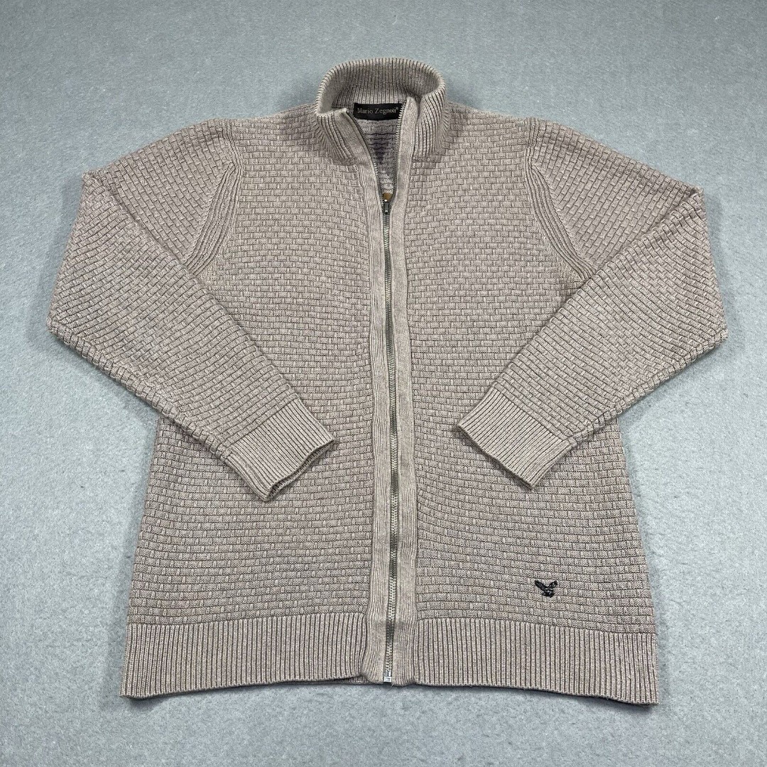 Mario Zegnoti Sweater Mens Medium Brown Gold The Cut Jewel Knit Front Full Zip