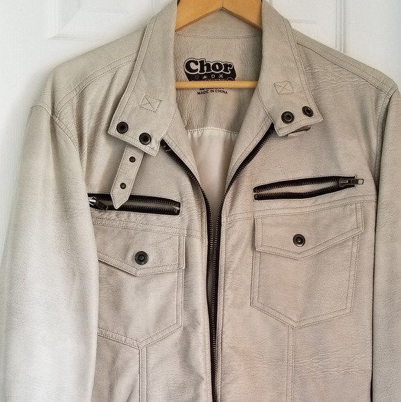 WHITE FAUX LEATHER MEN'S JACKET (WHITE)