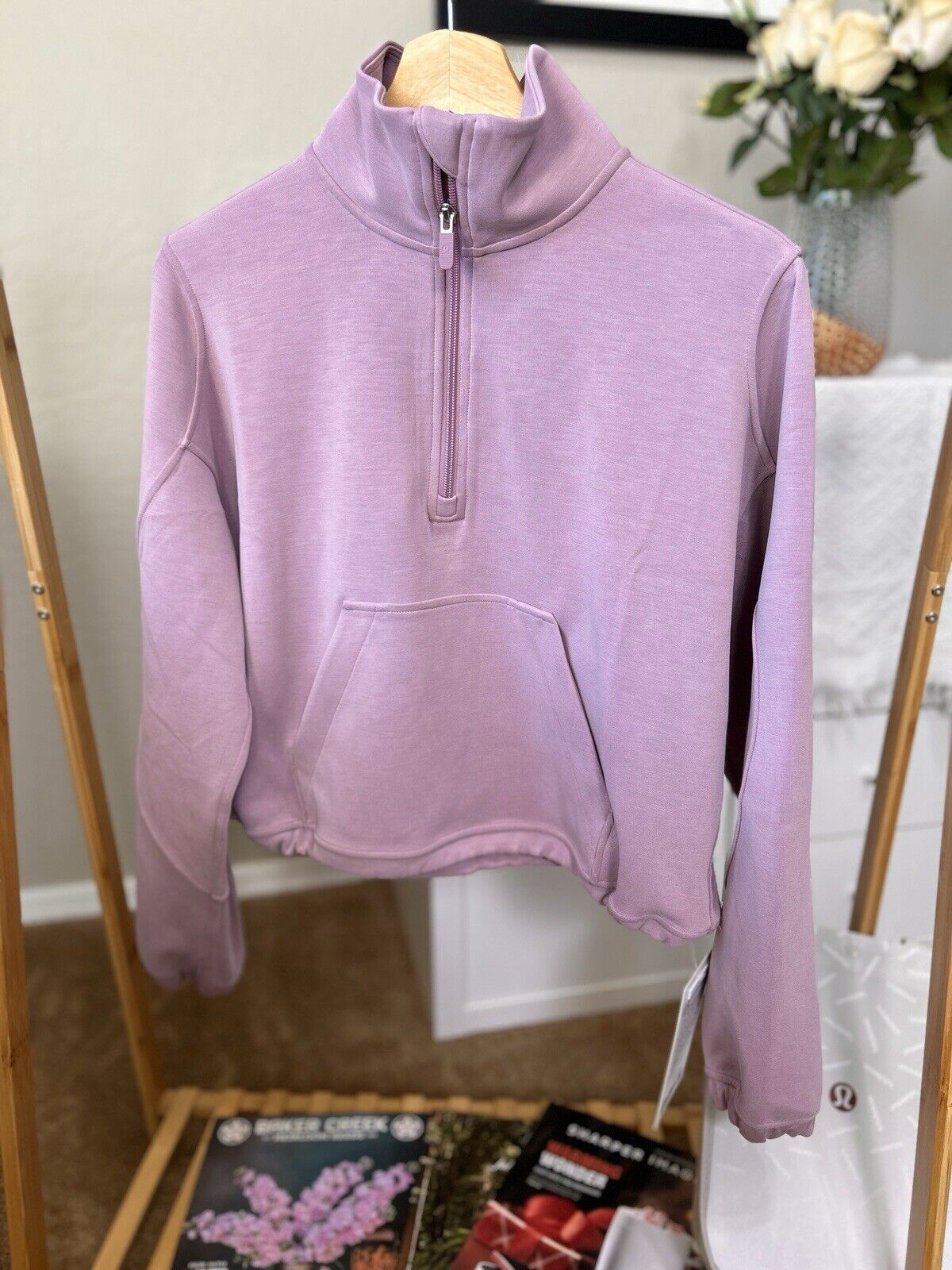 NWT118 Lululemon Brushed Softstreme half Zip - Rose Blush - Size 6