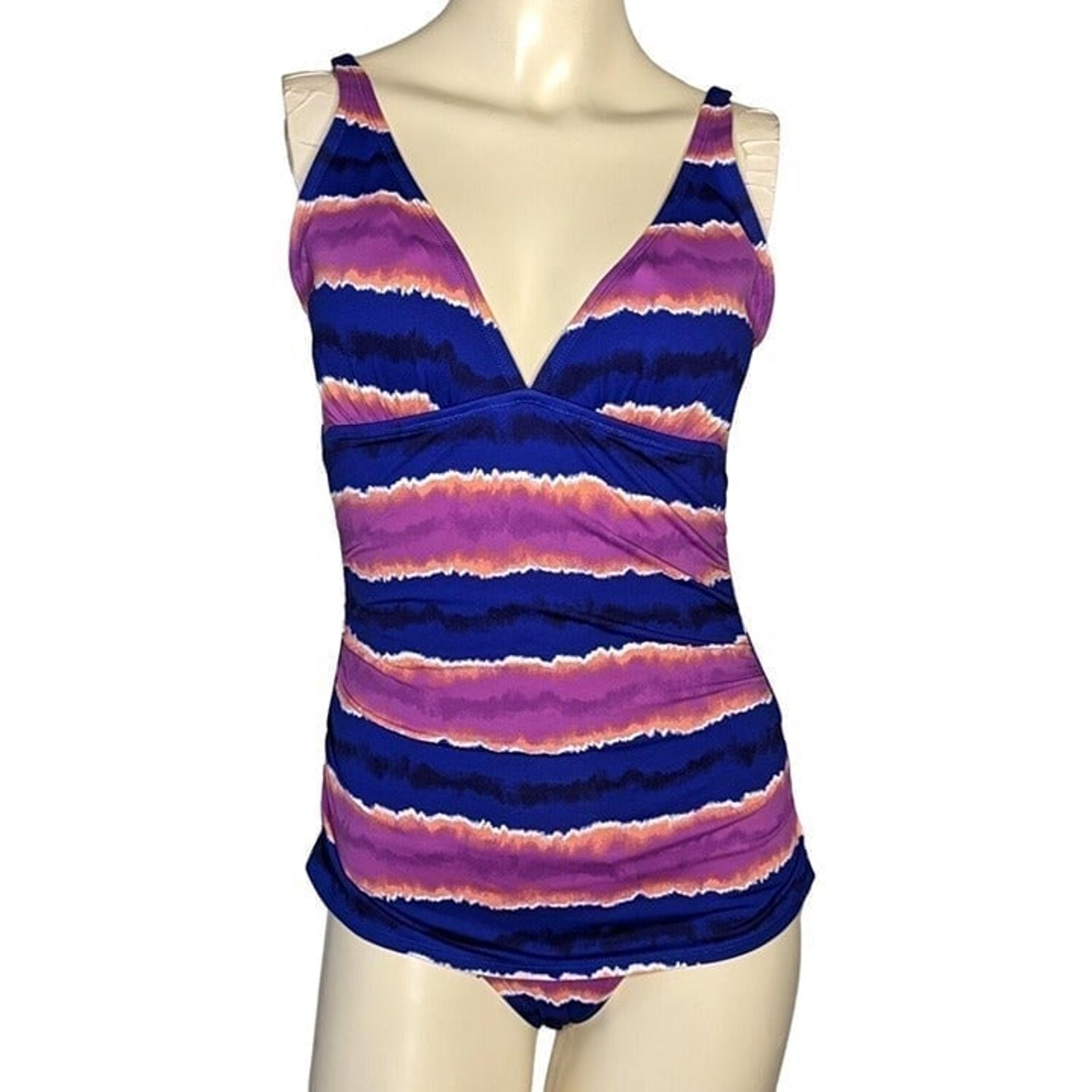 Tommy Bahama size 10 one-piece paint stripe v neck swimsuit